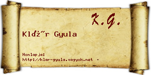 Klár Gyula névjegykártya
