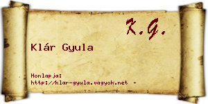 Klár Gyula névjegykártya